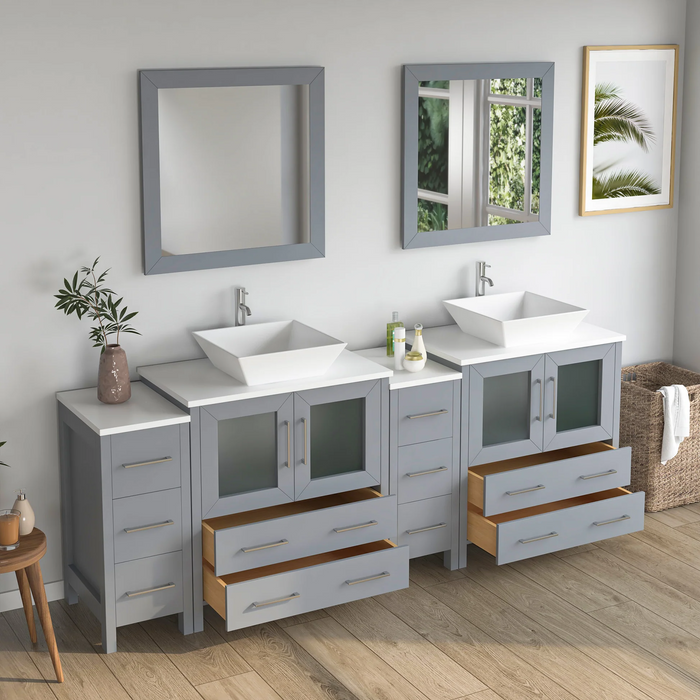 CVC Solid Wood Grey Bathroom Cabinet Grey