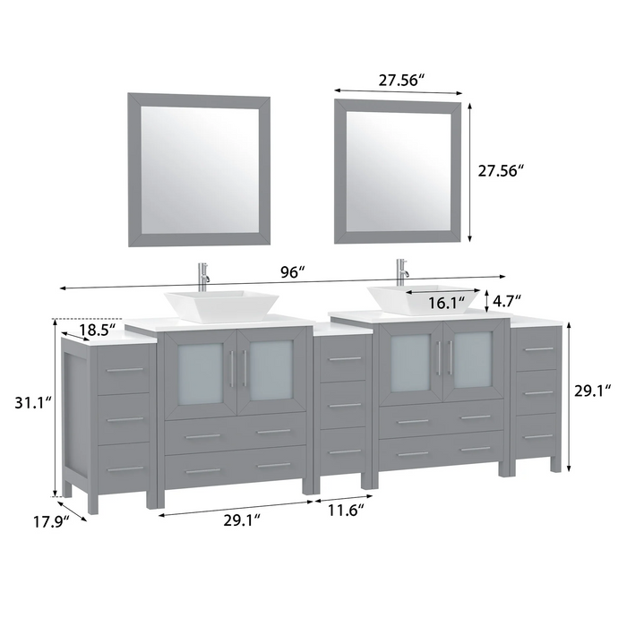 CVC Solid Wood Grey Bathroom Cabinet Grey
