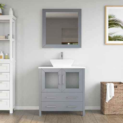 CVC Solid Wood Grey Bathroom Cabinet Grey
