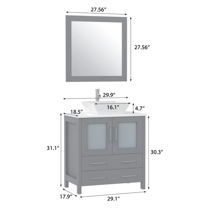 CVC Solid Wood Grey Bathroom Cabinet Grey