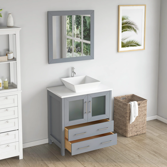 CVC Solid Wood Grey Bathroom Cabinet Grey