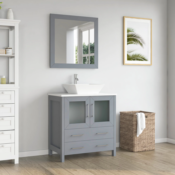 CVC Solid Wood Grey Bathroom Cabinet Grey