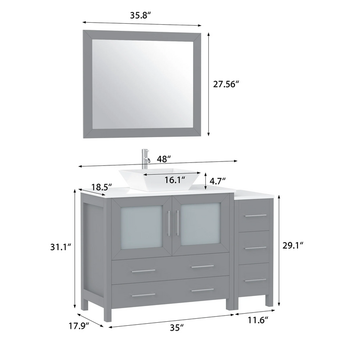 CVC Solid Wood Grey Bathroom Cabinet Grey