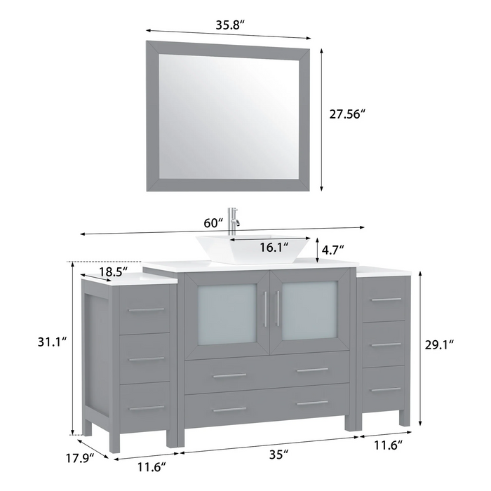 CVC Solid Wood Grey Bathroom Cabinet Grey