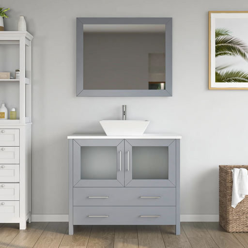 CVC Solid Wood Grey Bathroom Cabinet Grey
