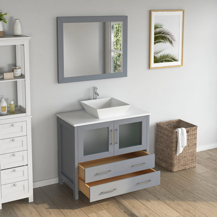 CVC Solid Wood Grey Bathroom Cabinet Grey