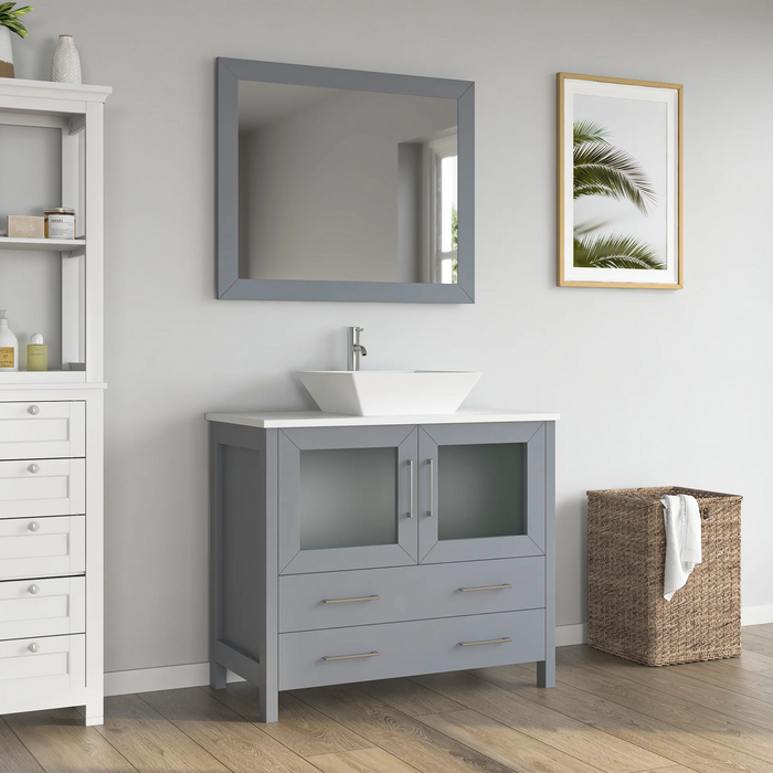 CVC Solid Wood Grey Bathroom Cabinet Grey