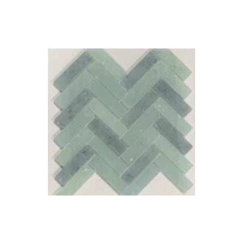 Full Sheet Sample - Artesano Reciclado Cayman Herringbone Marble Mosaic - 10" x 10.07" x 3/8" Glossy & Frosted