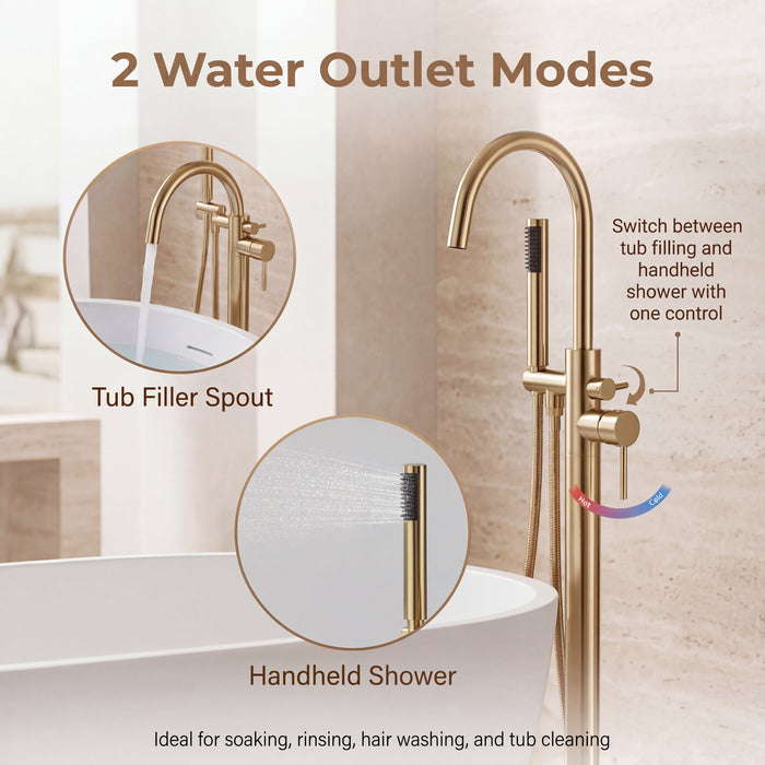 Brushed Gold Brass Bathtub Faucet