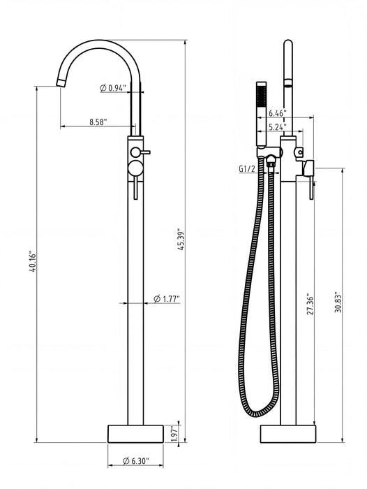Brushed Gold Brass Bathtub Faucet