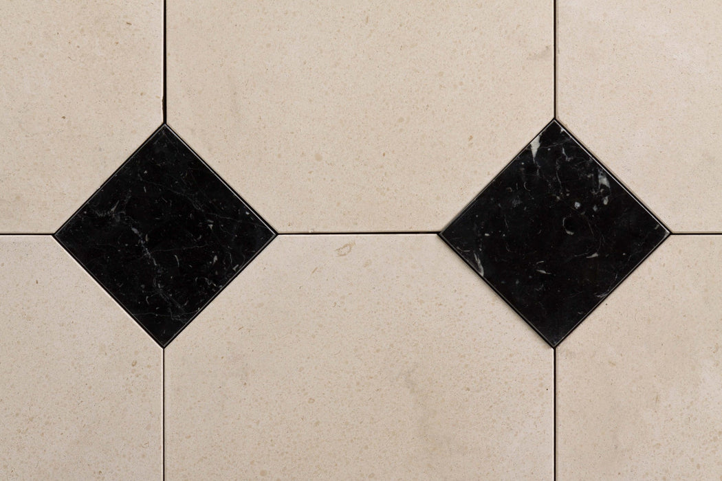 Honed Capri Octagon Limestone with Nero Marquina Keys Marble Tile