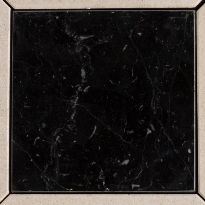 Capri Octagon Limestone with Nero Marquina Keys Marble Tile - Honed