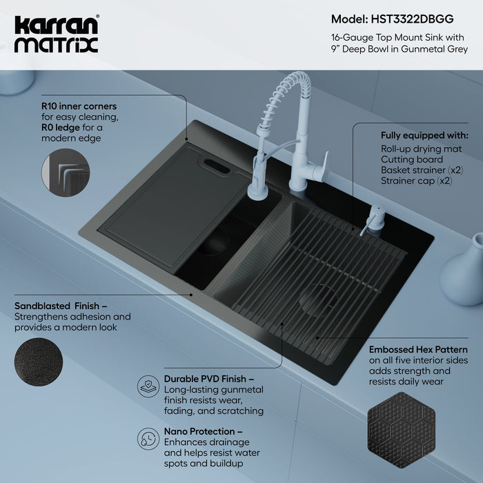 Stainless Steel Gunmetal Grey Kitchen Sink 3