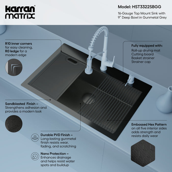 Stainless Steel Gunmetal Grey Kitchen Sink 3
