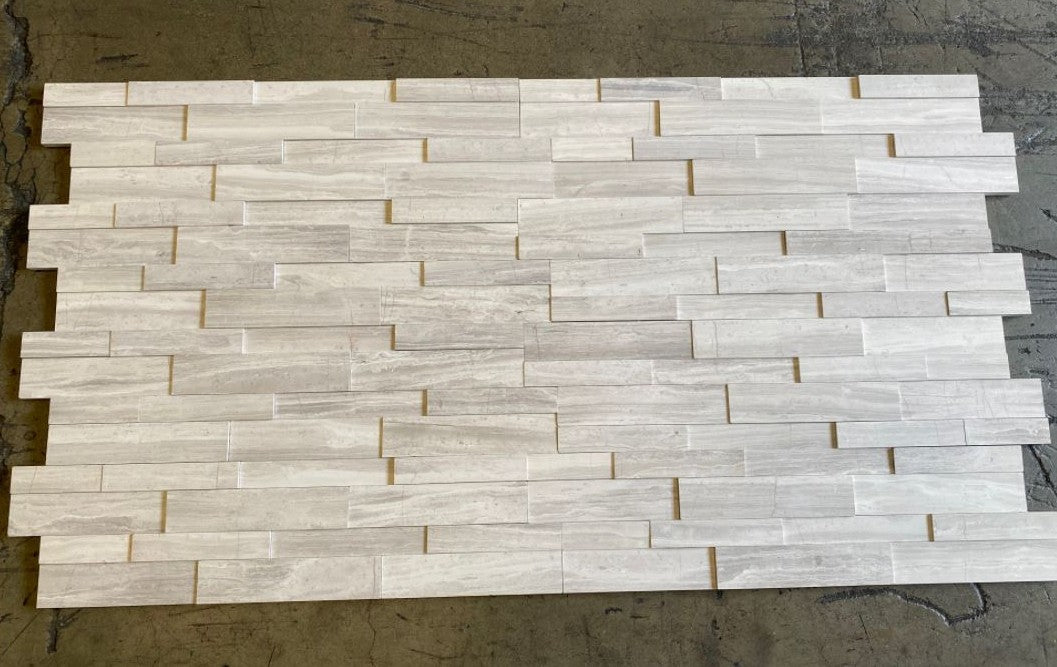 White Wood Honed Marble Ledgestone - 6" x 24"