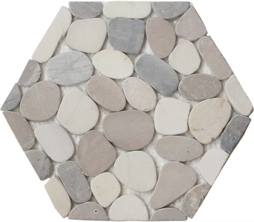 Pebble White, Tan & Grey Mosaic Honed 1