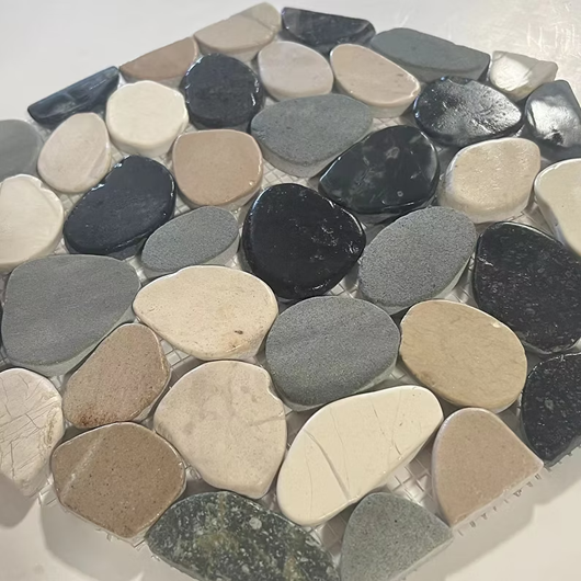 Pebble Black, Tan & Green Mosaic Honed 2