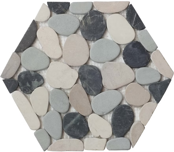 Pebble Black, Tan & Green Mosaic Honed 1