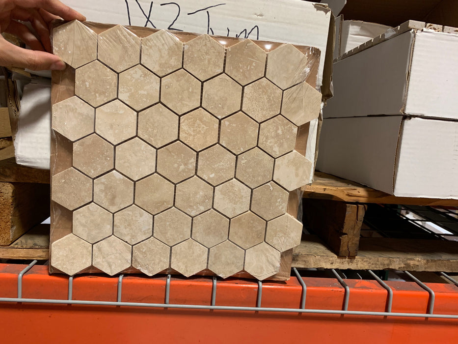 Ivory Travertine Mosaic - 2" Hexagon
