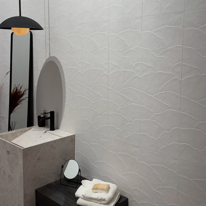 Impressions Ceramic Ginkgo White Tile Matte 2