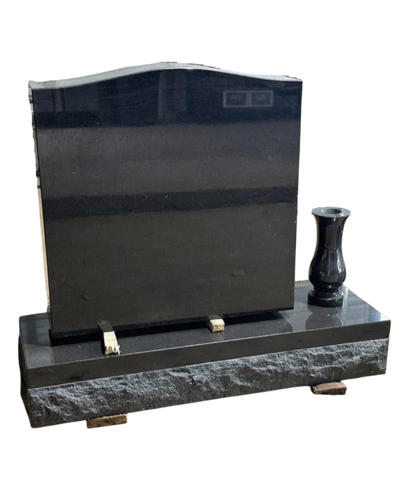 India Black Granite Polished & Natural Cleft Headstone with Base