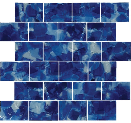 Full Sheet Sample - Aquatica Flower Iris Staggered Glass Mosaic - 2" x 3" x 8 MM Glossy