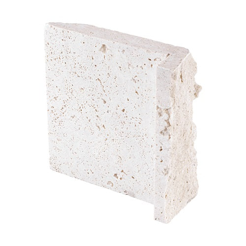 Ivory Split Face Travertine Veneer Corner - 8" x 7.5" x 1 1/4" - 2 1/8"