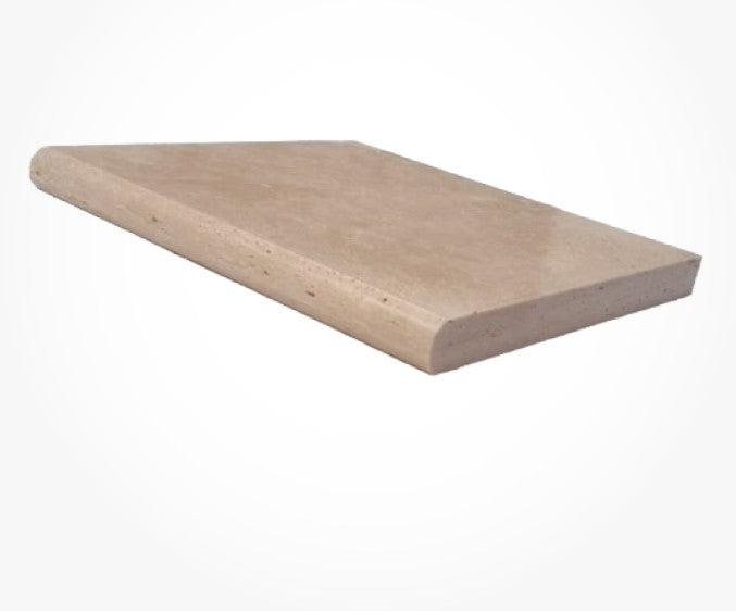 Ivory Cross Cut Travertine Bullnose Coping - Tumbled 1