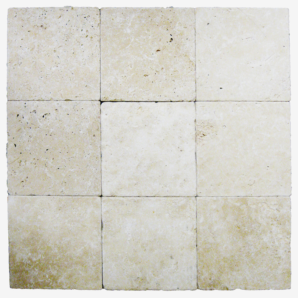 Full Paver Sample - Ivory Travertine Paver - 6" x 6" x 1 1/4" Tumbled