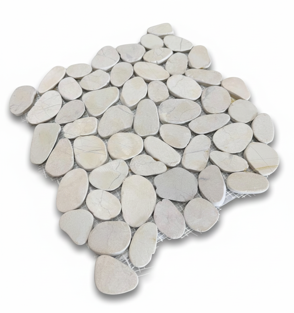 Ivory Flat Matte Pebble Mosaic - 12" x 12" x 3/8"