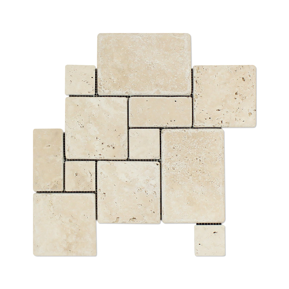 Full Sheet Sample - Ivory Travertine Mosaic - Mini Pattern (Interlocking) Tumbled