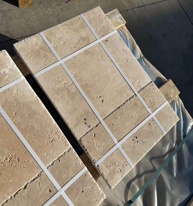 Ivory Cross Cut Travertine Pattern - Various Sizes Chiseled & Brushed
