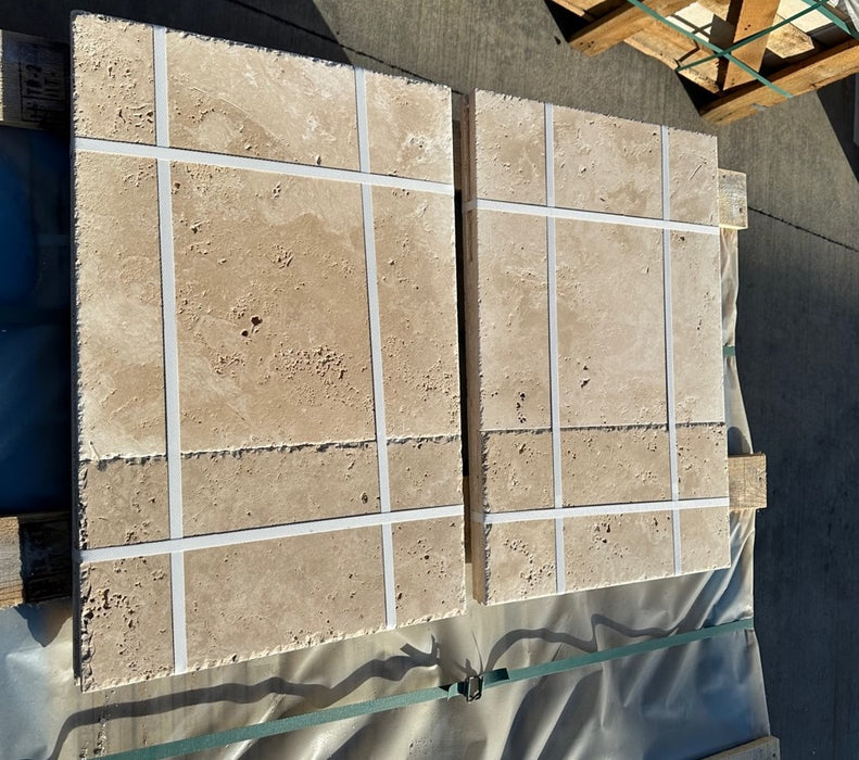Chiseled & Brushed Ivory Cross Cut Travertine Pattern - Various Sizes