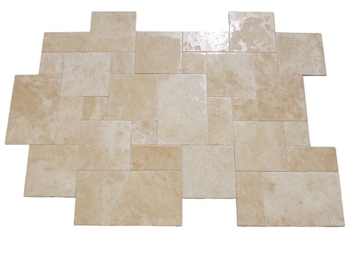 Ivory Cross Cut Chiseled & Brushed Travertine Versailles Pattern