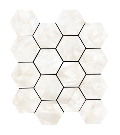 Full Sheet Sample - Mother Of Pearl Ivory Hexagon Porcelain Mosaic - 3" x 3" Polished