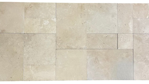 Ivory Select Cross Cut Tumbled Travertine Paver Versailles Pattern