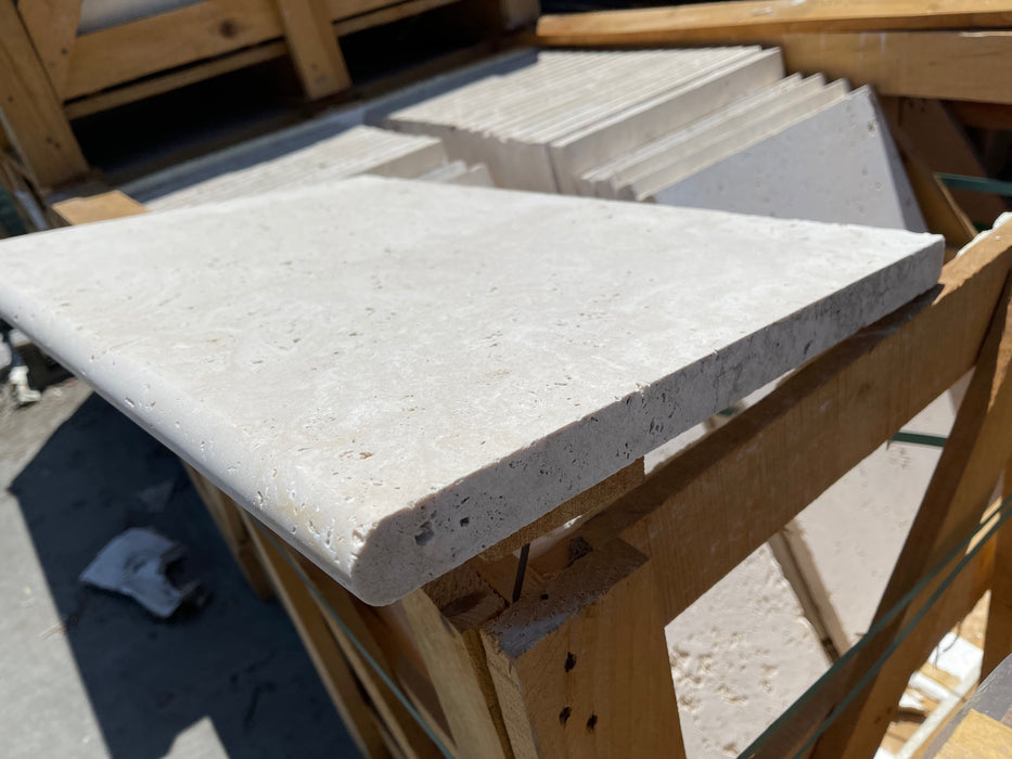 Ivory Cross Cut Travertine Bullnose Pool Coping - Unfilled & Honed