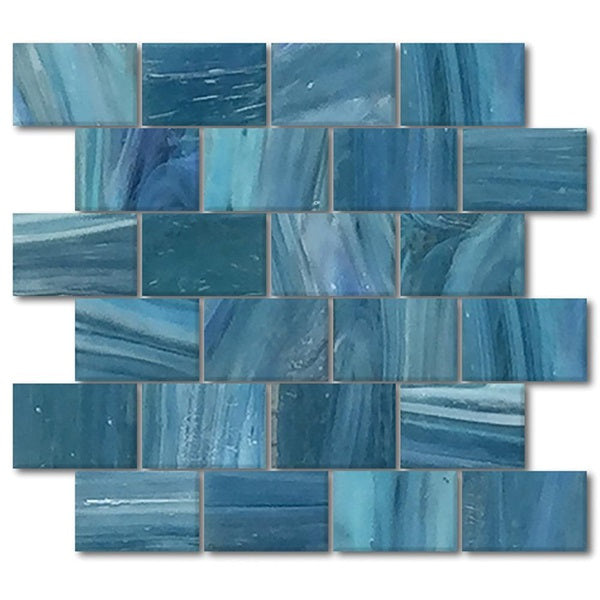 Full Sheet Sample - Aquatica Garden Wall Java Staggered Glass Mosaic - 2" x 3" x 6 MM Glossy
