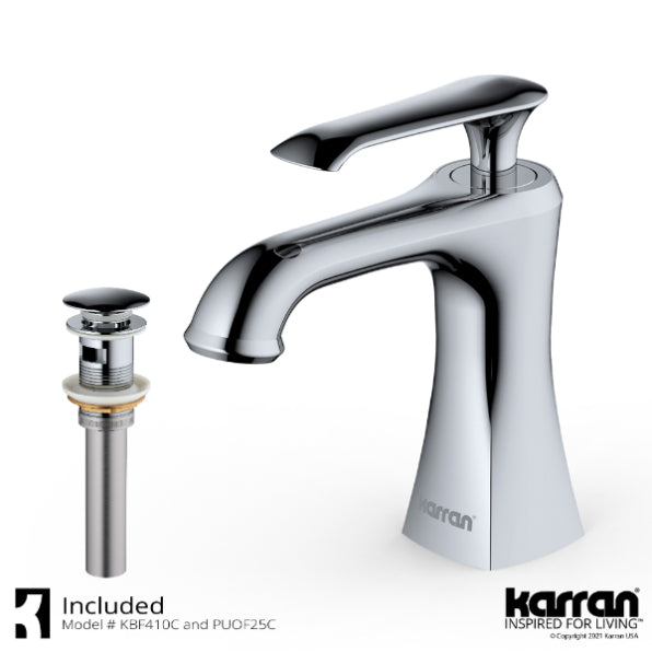 Woodburn Chrome Solid Brass Basin Bathroom Faucet - Single Handle / One Hole with Matching Pop Up Drain