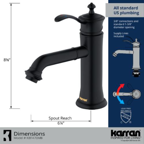 Vineyard Solid Brass Matte Black Bathroom Faucet 4