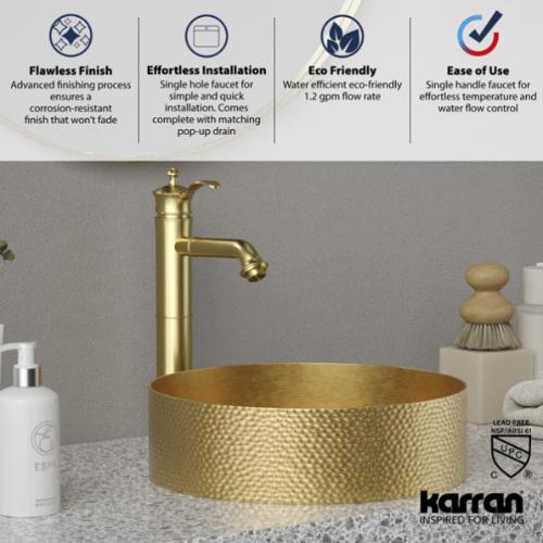 Vineyard Solid Brass Brushed Gold Bathroom Faucet 5
