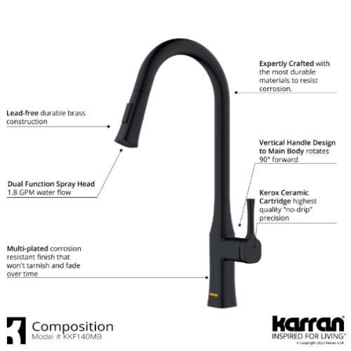 Standerton Solid Brass Matte Black Kitchen Faucet 3