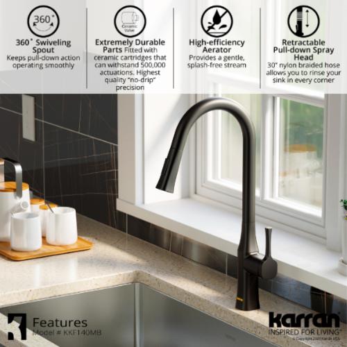 Standerton Solid Brass Matte Black Kitchen Faucet 4
