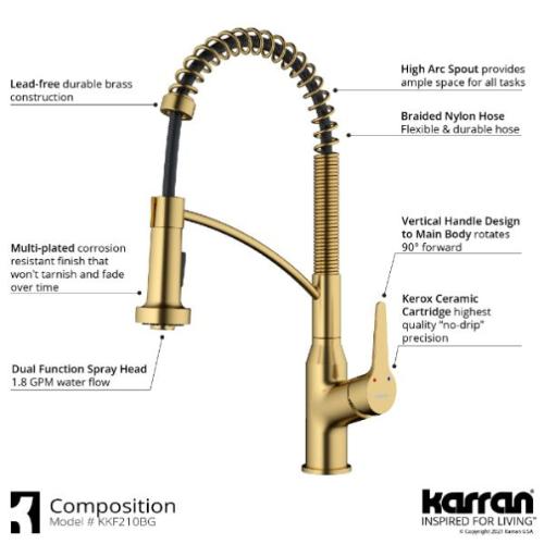 Scottsdale Solid Brass Brushed Gold Kitchen Faucet 3