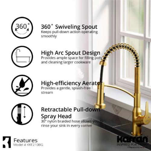 Scottsdale Solid Brass Brushed Gold Kitchen Faucet 4