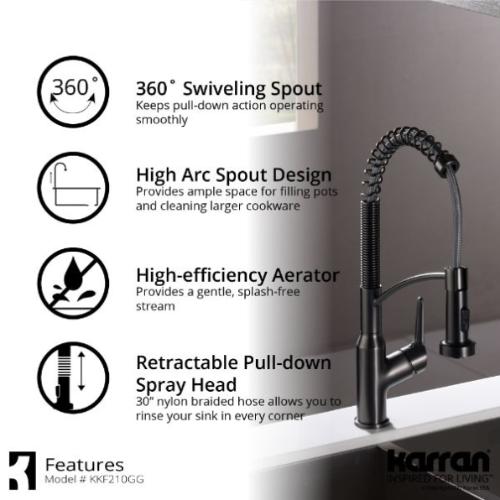Scottsdale Solid Brass Gunmetal Grey Kitchen Faucet 4