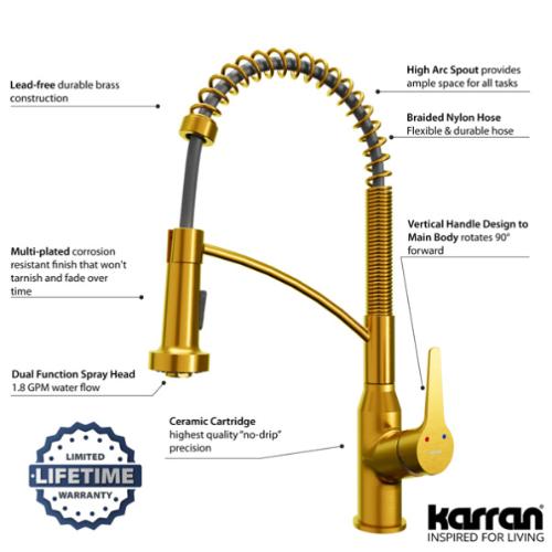 Scottsdale Solid Brass Gold Kitchen Faucet 3