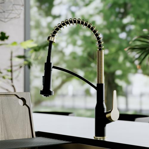 Scottsdale Solid Brass Matte Black and Spot Free Brushed Gold Kitchen Faucet 2