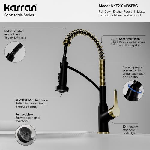 Scottsdale Solid Brass Matte Black and Spot Free Brushed Gold Kitchen Faucet 3