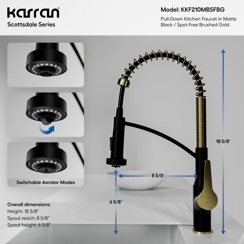 Scottsdale Solid Brass Matte Black and Spot Free Brushed Gold Kitchen Faucet 5